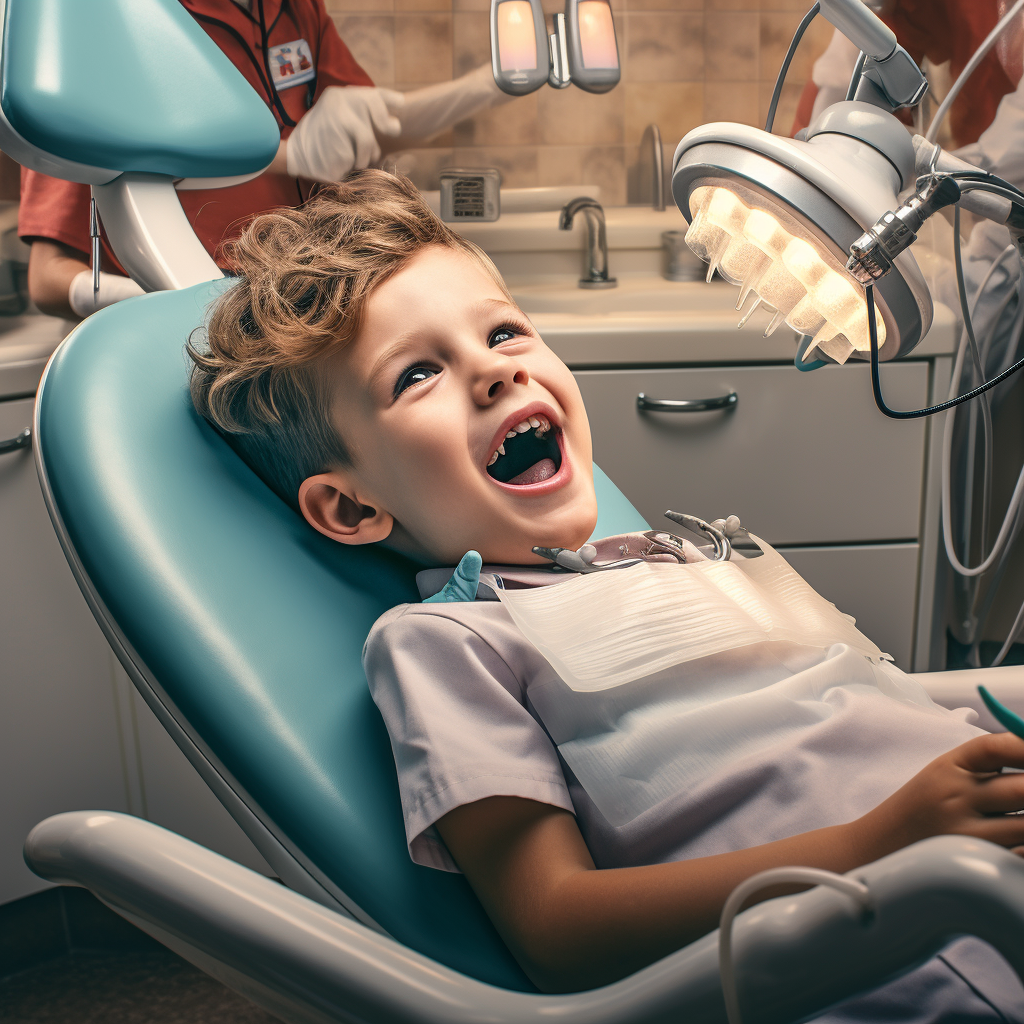 Child in Dentist Chair at Modern Office