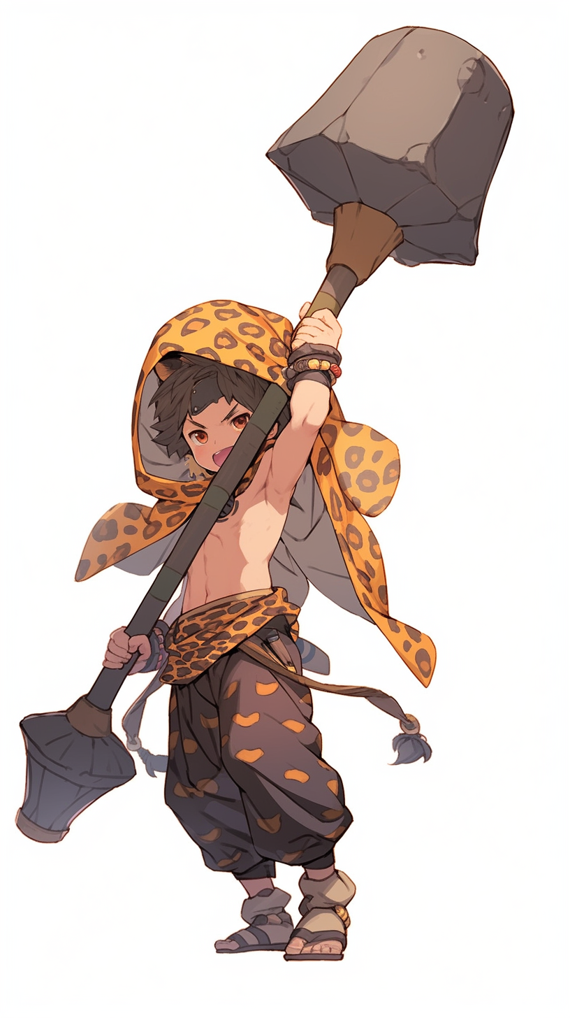 Child with Huge Hammer and Leopard Tail