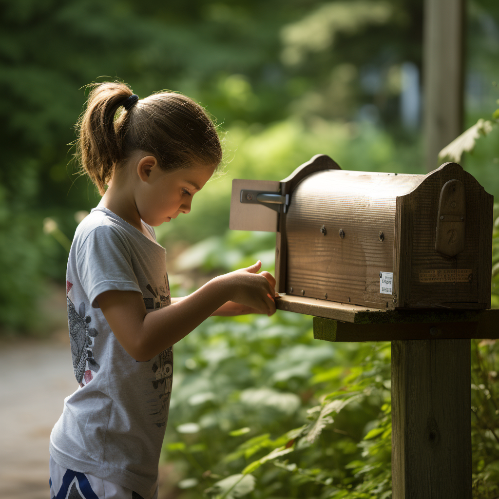 Child placing envelope in mailbox