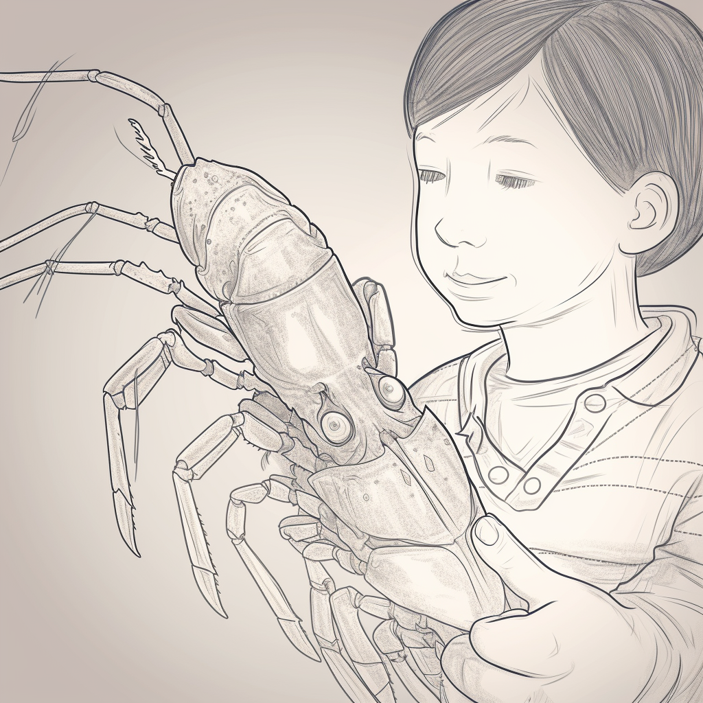 Child holding plastic lobster close up