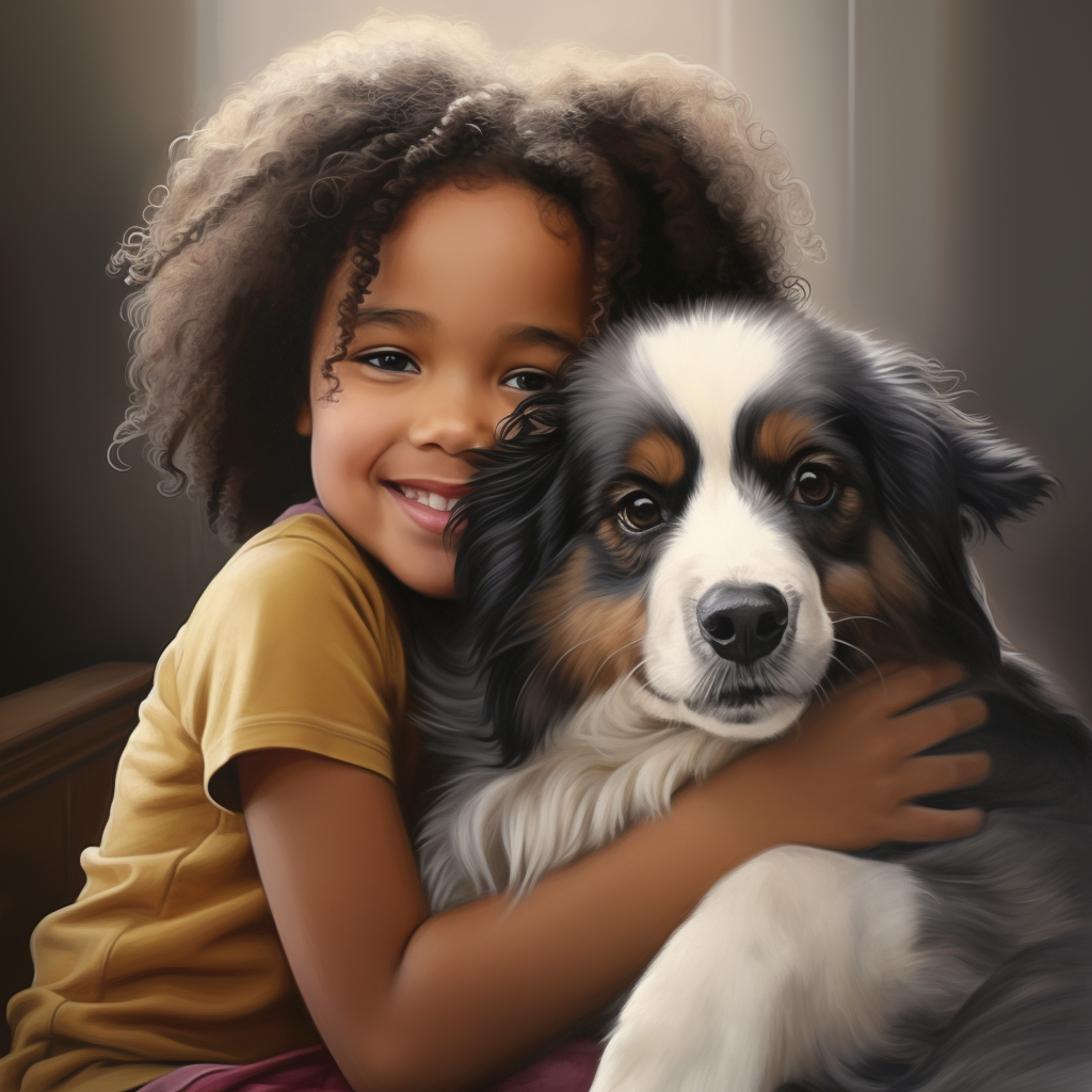 Sweet Child Hugging Dog Image