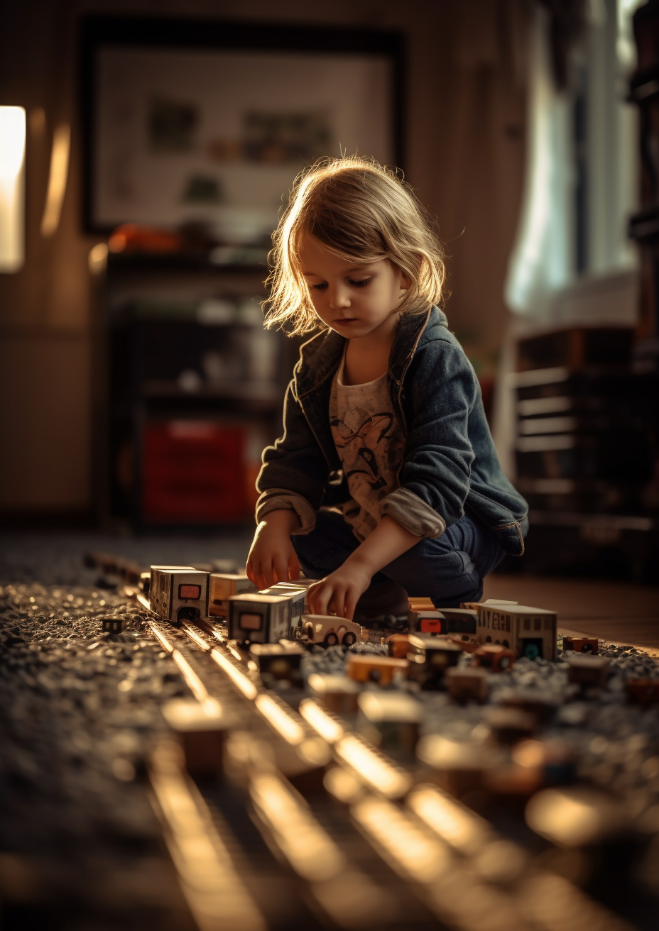 Child playing logistics operator with sunny day lighting