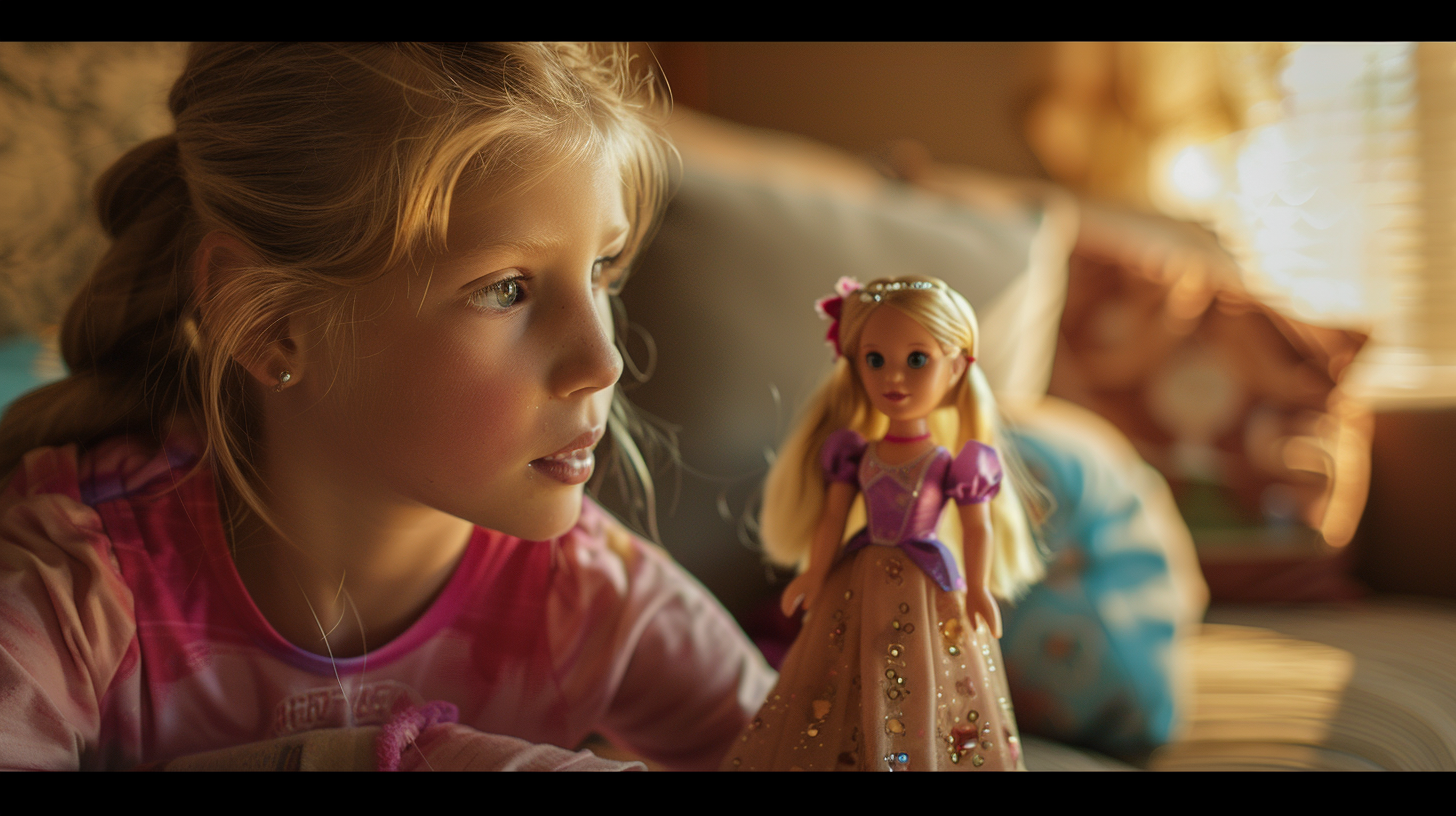 child playing with princess doll