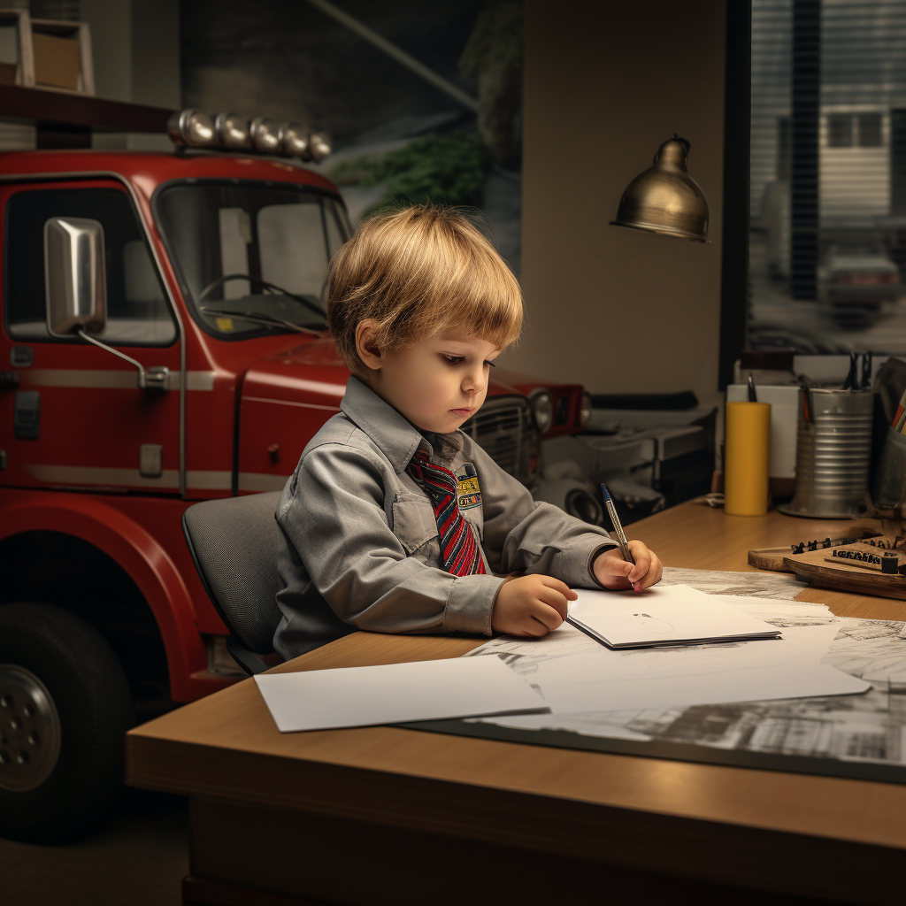 Child playing as a truck driver