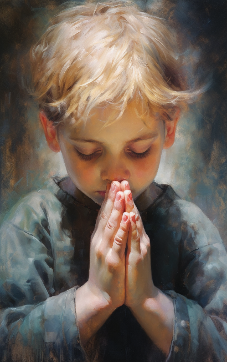 Child praying hands closed in reverence