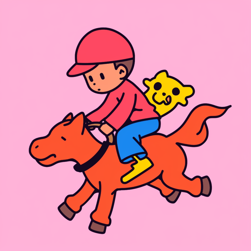 Child riding dog in minimalist style