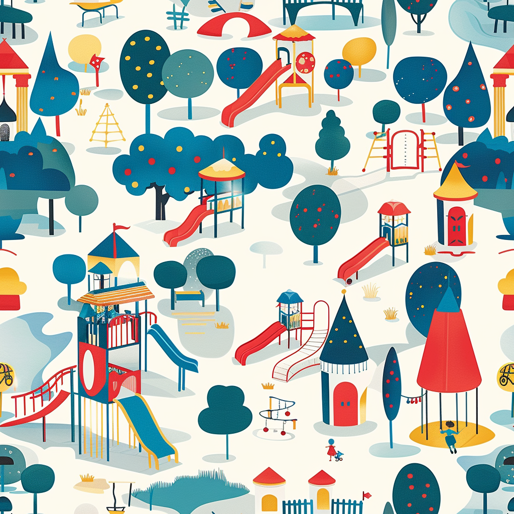 Child room playground motif wallpaper