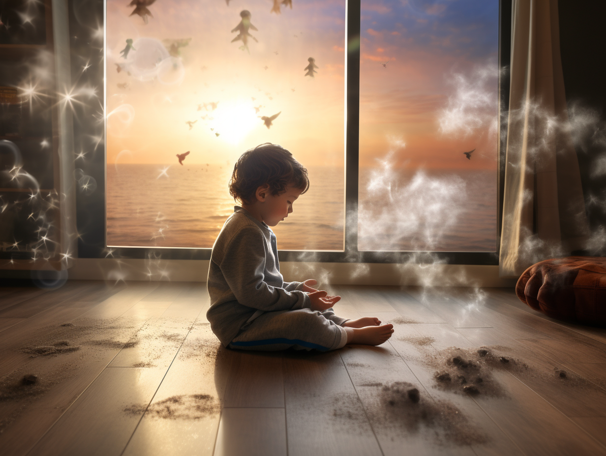 Child sitting in modern living room