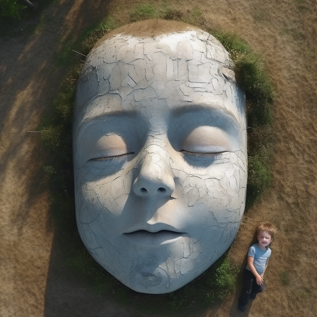 Child sleeping on giant face matress