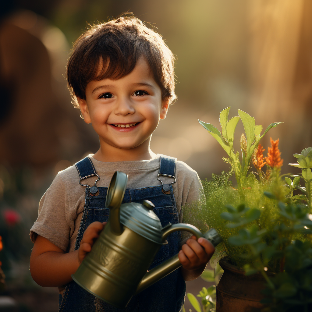 Child with Watering Can Smiling