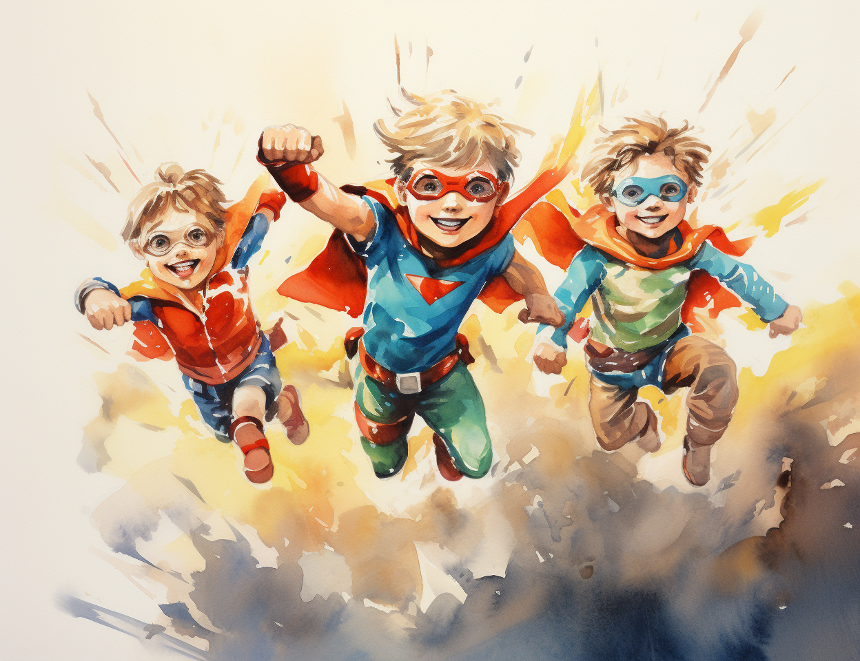 Sketch of child superheroes in action