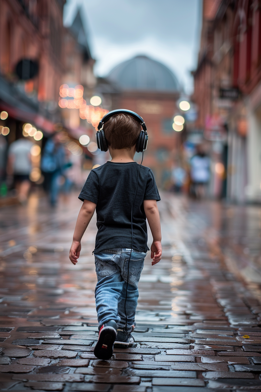 Child walking with gaming headphones