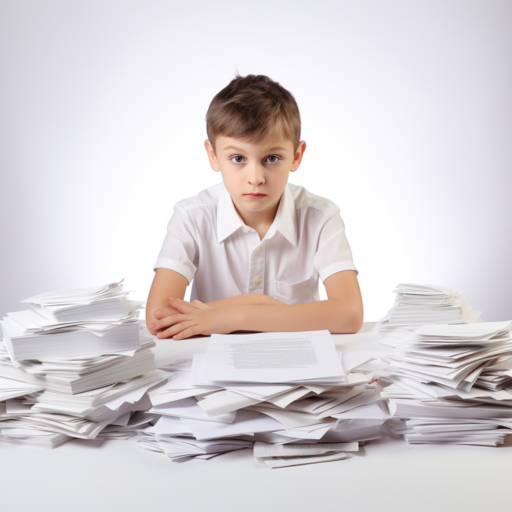 Child at White Table with Books