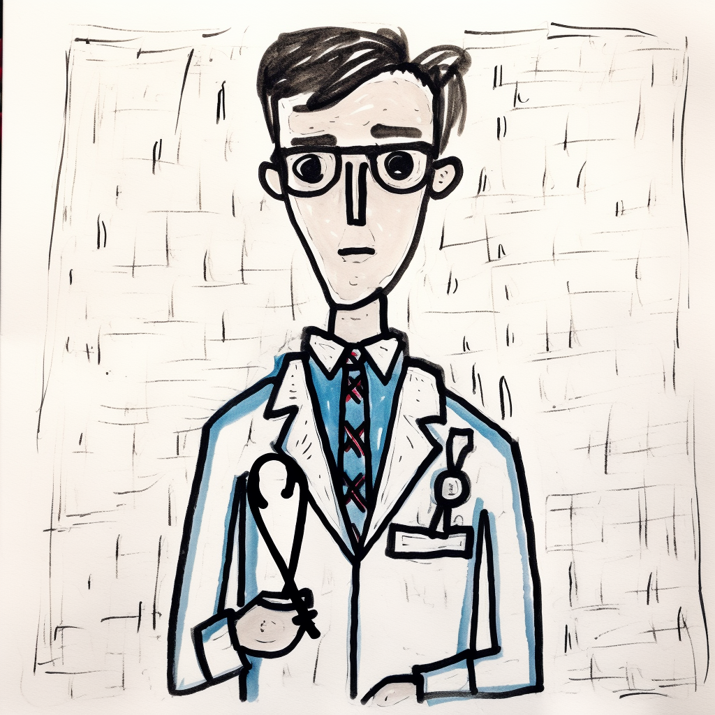 Child's doctor drawing in black pen