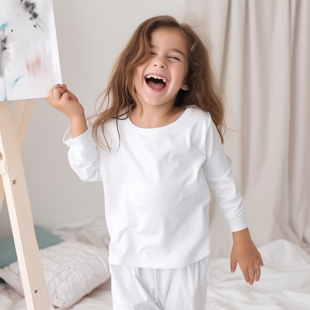 Stylish Child in White Summer PJs