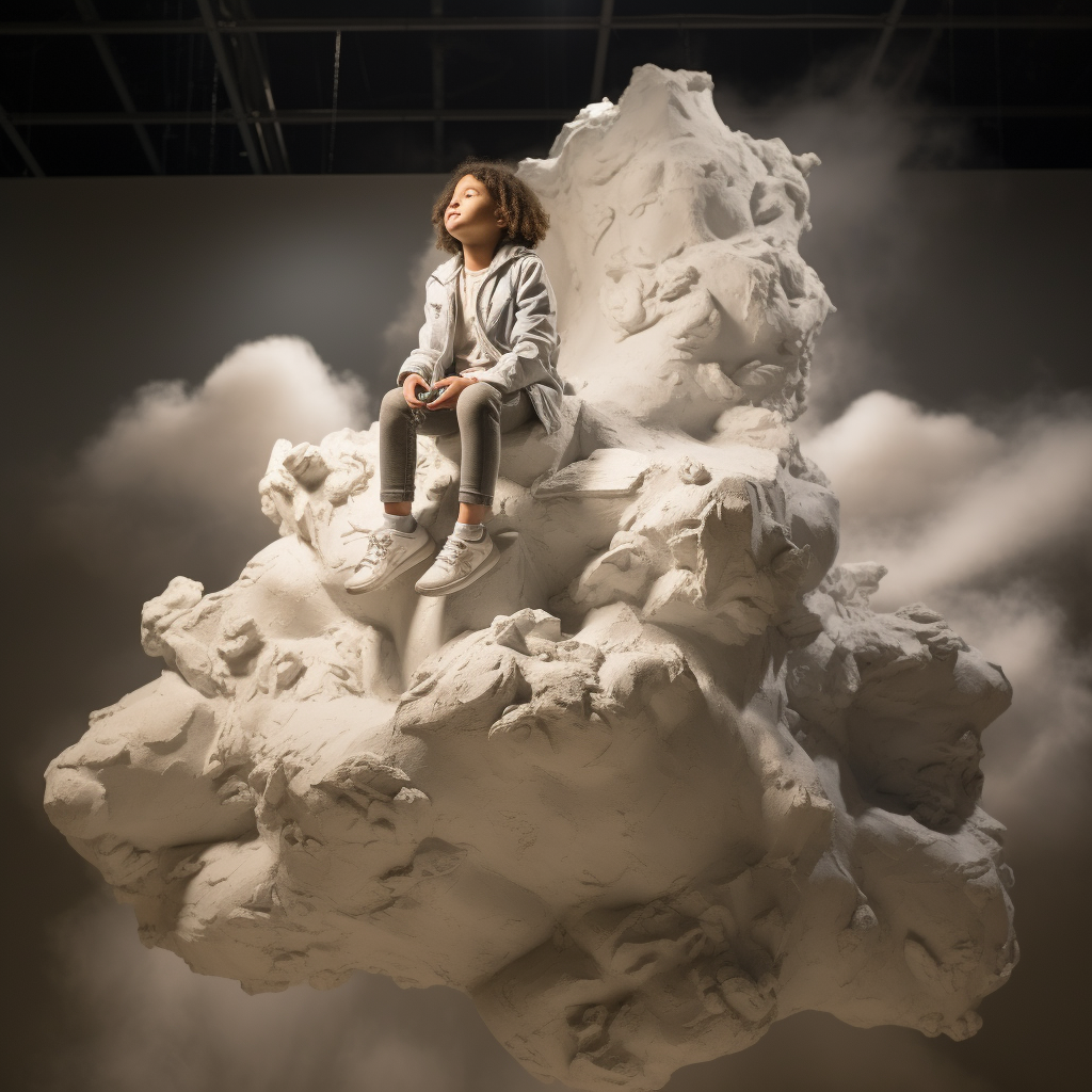 Sculpture of child sitting on cloud