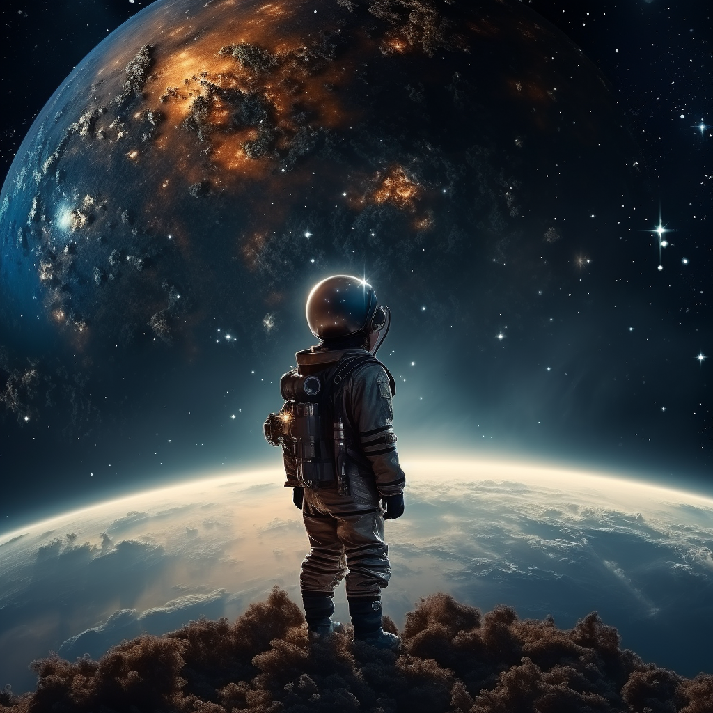 Child in Spacesuit Gazing at Universe