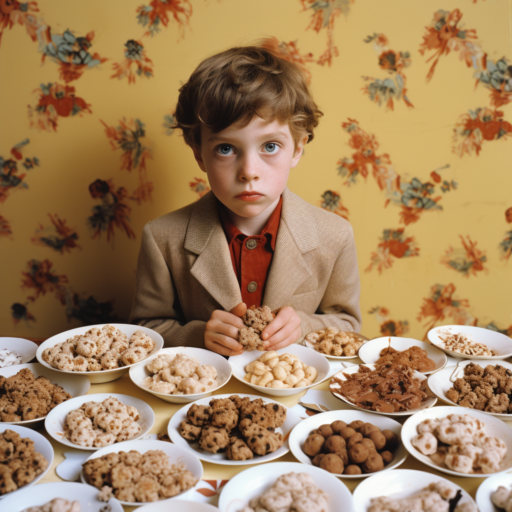 Adorable child with dozen mice in plate