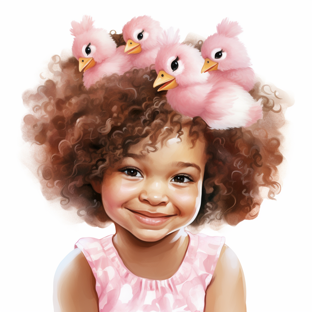 Afro little girl with easter chick on head