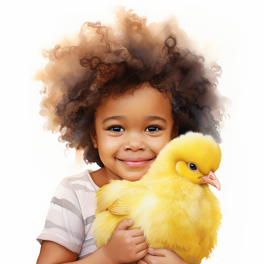 Afro little girl holding yellow Easter chick