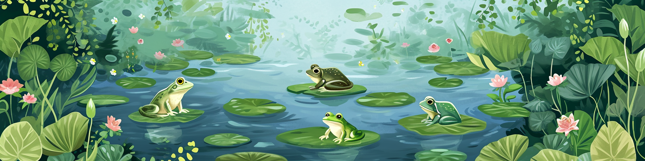 Children's Daycare Mural with Frogs and Green Foliage