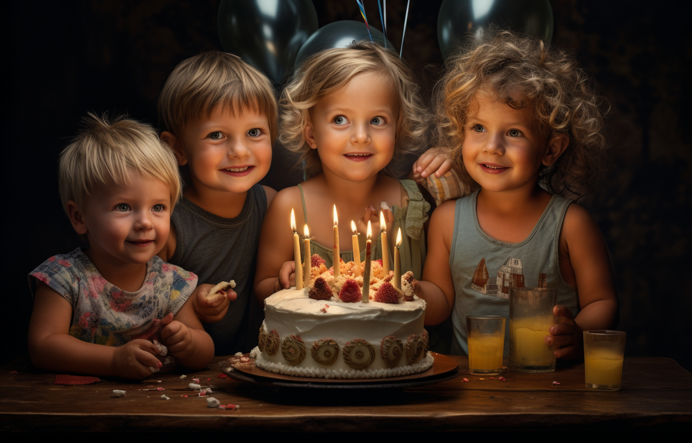 Excited children at birthday celebration