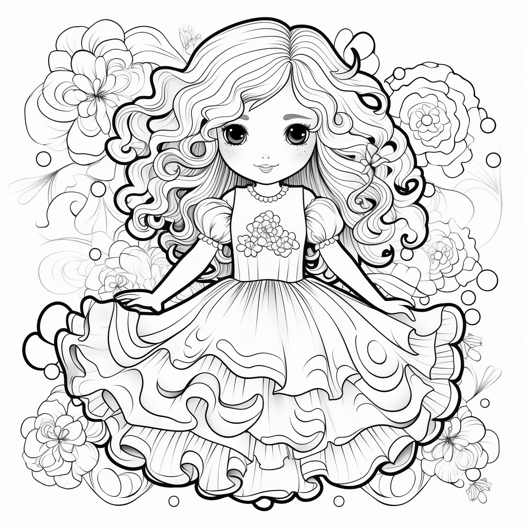 Cute flowery dress on coloring book