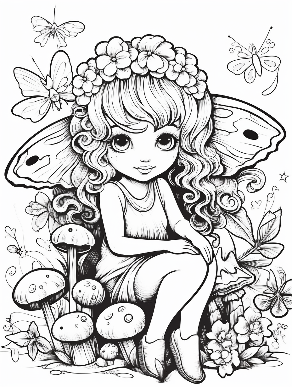 Young girl coloring page mushroom