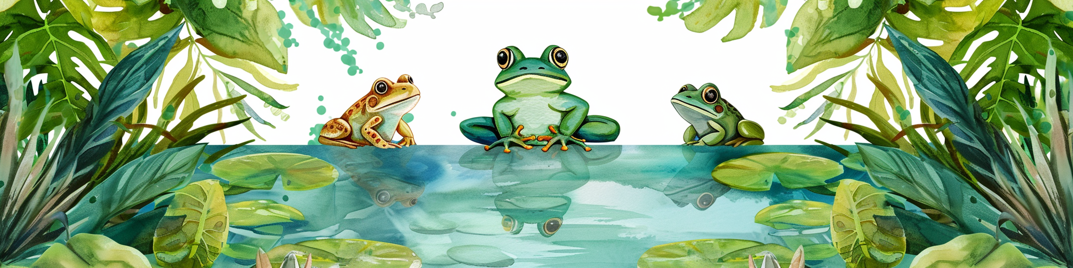 Happy Frogs in Green Foliage Mural