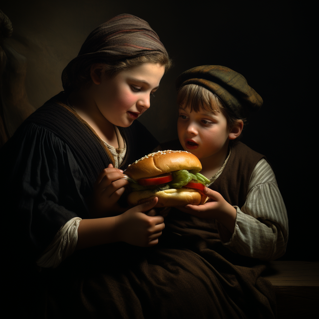 Children enjoying a tasty hamburger meal