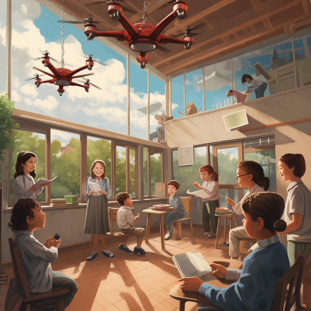 Kids flying a small drone indoors