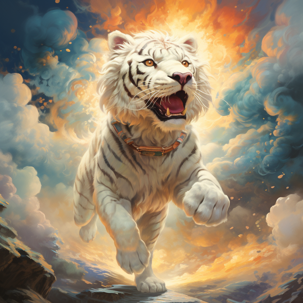 Colorful Children Painting with White Tiger