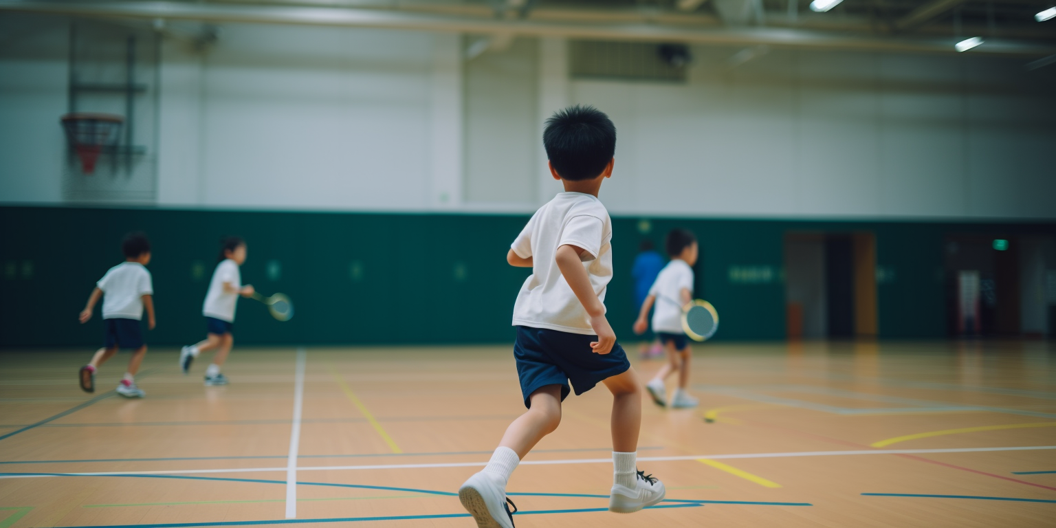 Japanese Elementary School Kids Playing Badminton