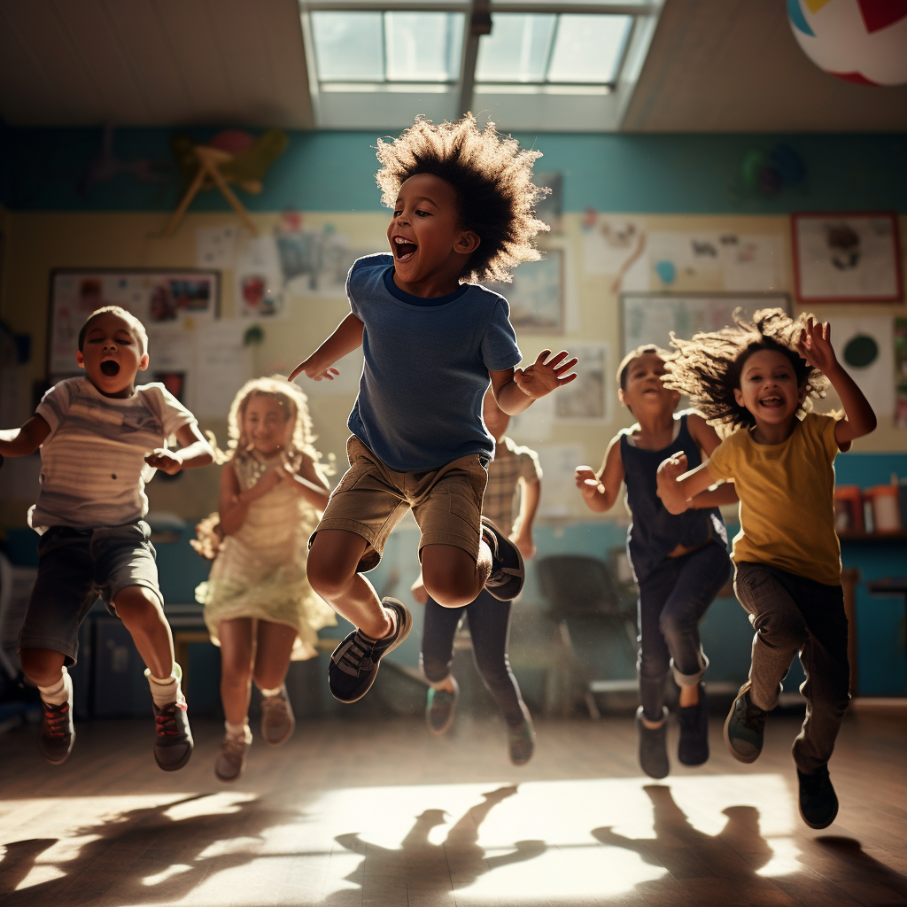 Kids having fun jumping in the gym