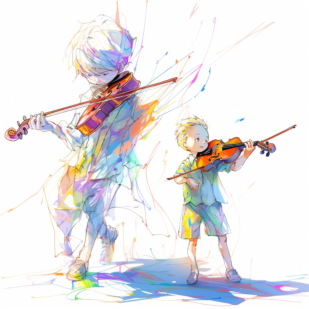 Vibrant violin-playing children on stage