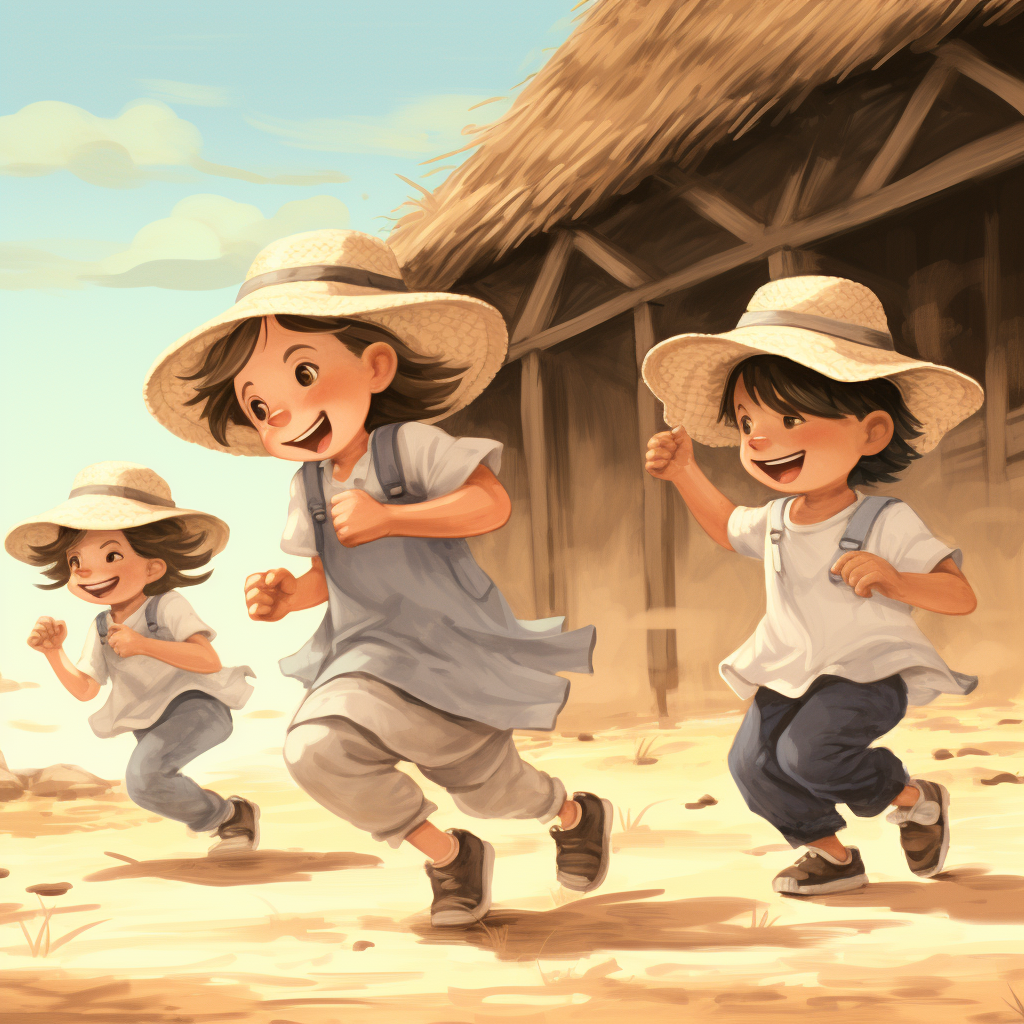 Cartoon of children playing with white shirts and sandals