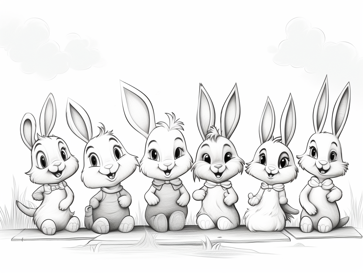 Cute rabbits on A4 paper