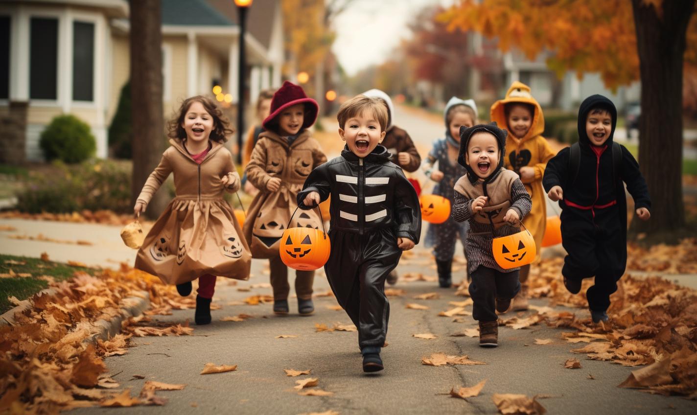 Group of children trick or treating