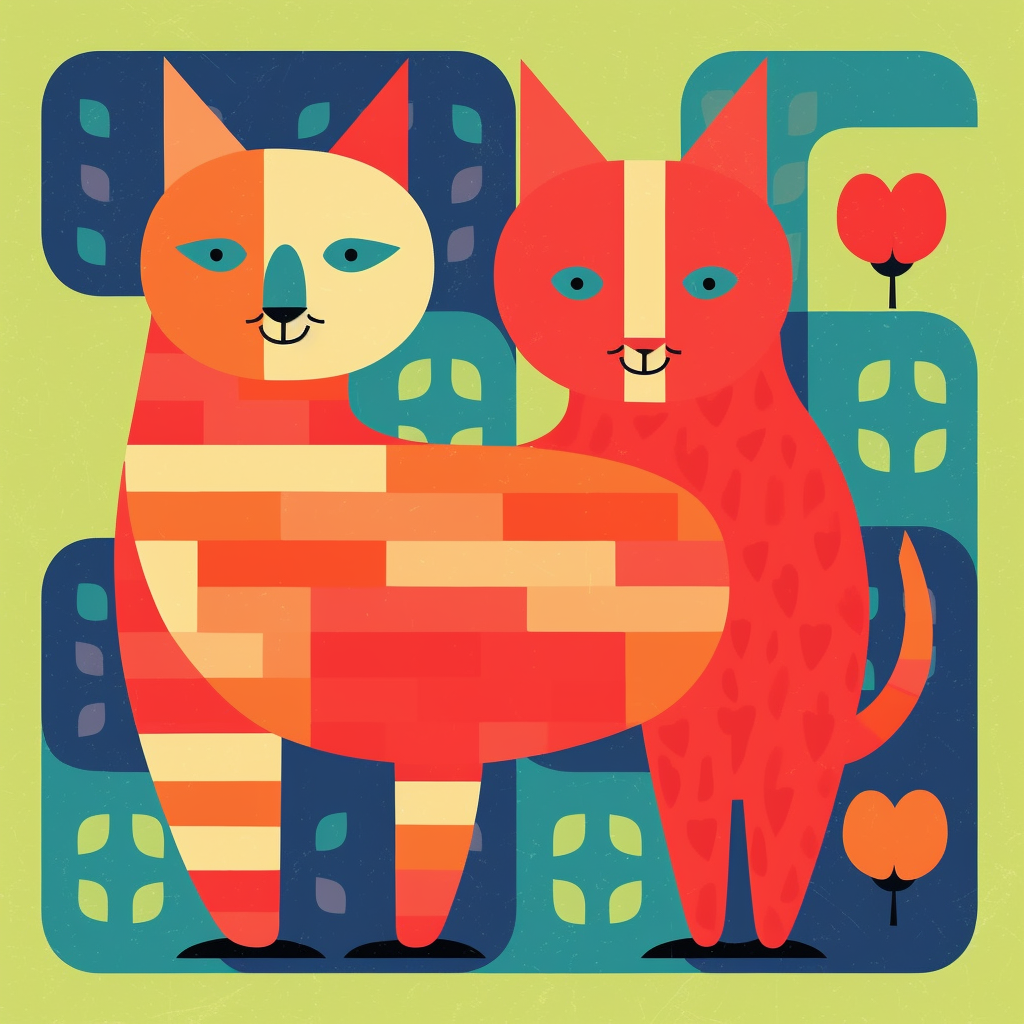 Cute cartoon cats in flat pattern