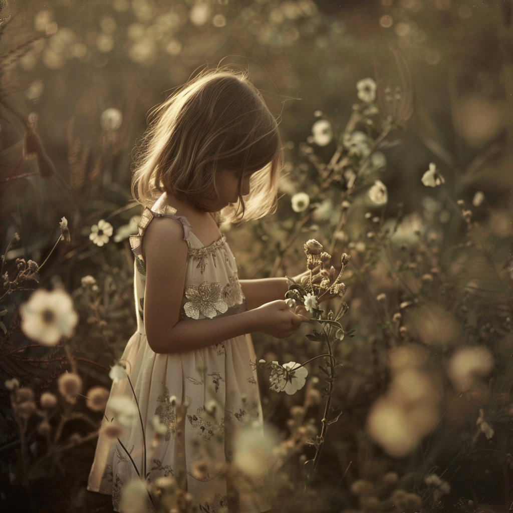 Children exploring magical flowers in garden