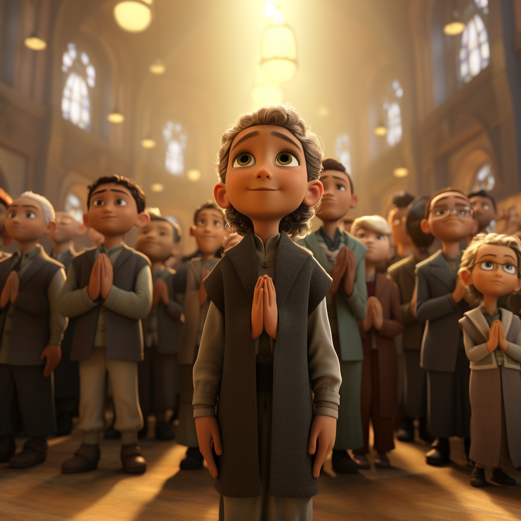 Children saluting leader in Muslim avatar