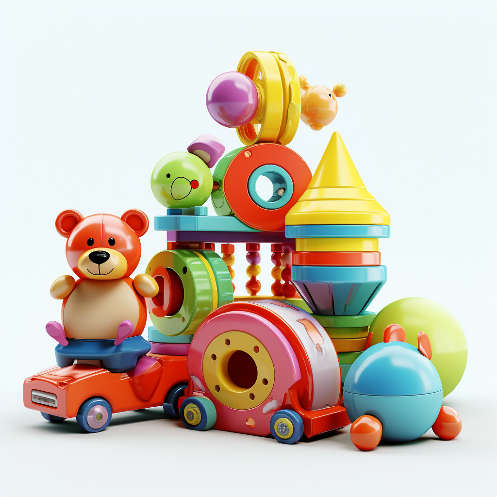 Colorful Children's Toys on White Background