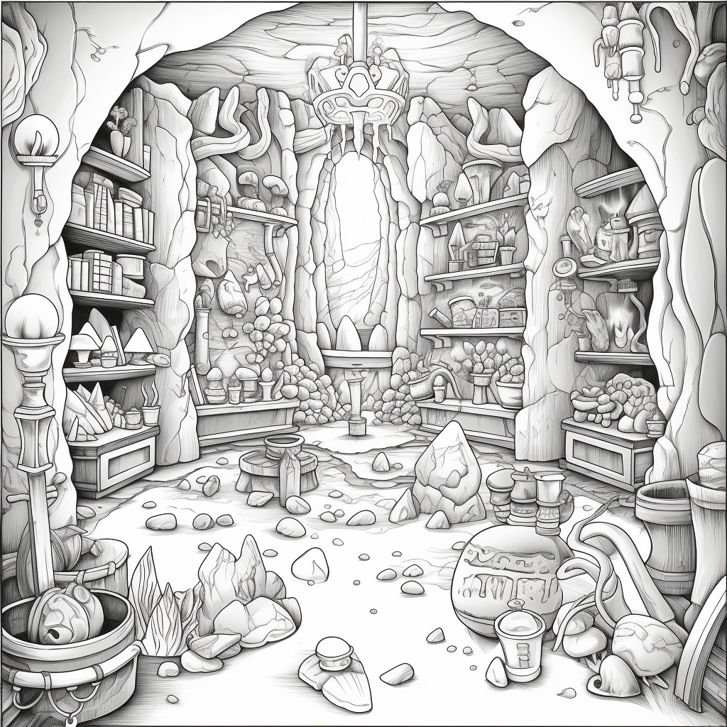 Coloring Page Cave Jewels Magical Artifacts