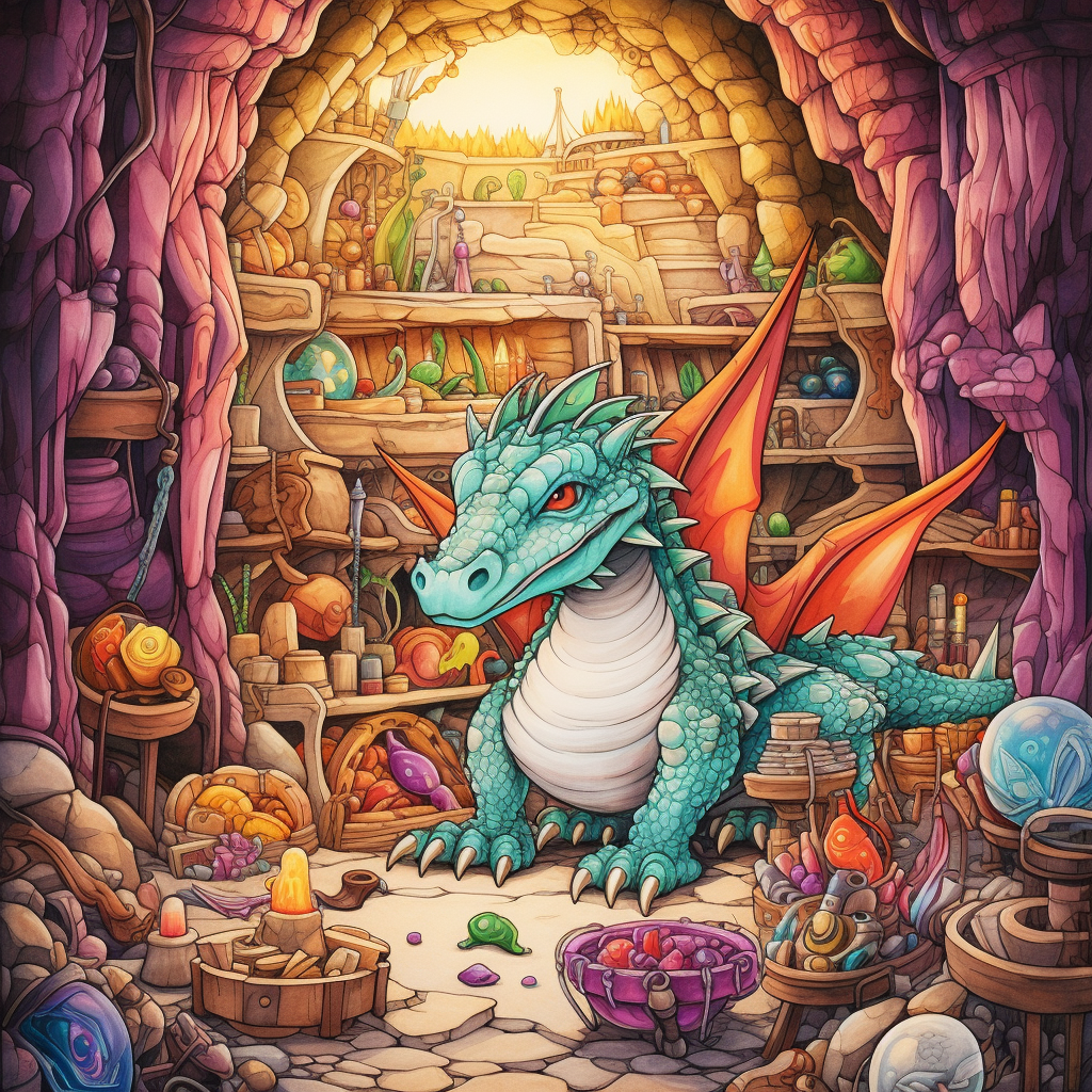 Dragon Cave Jewels Artifacts Coloring Page