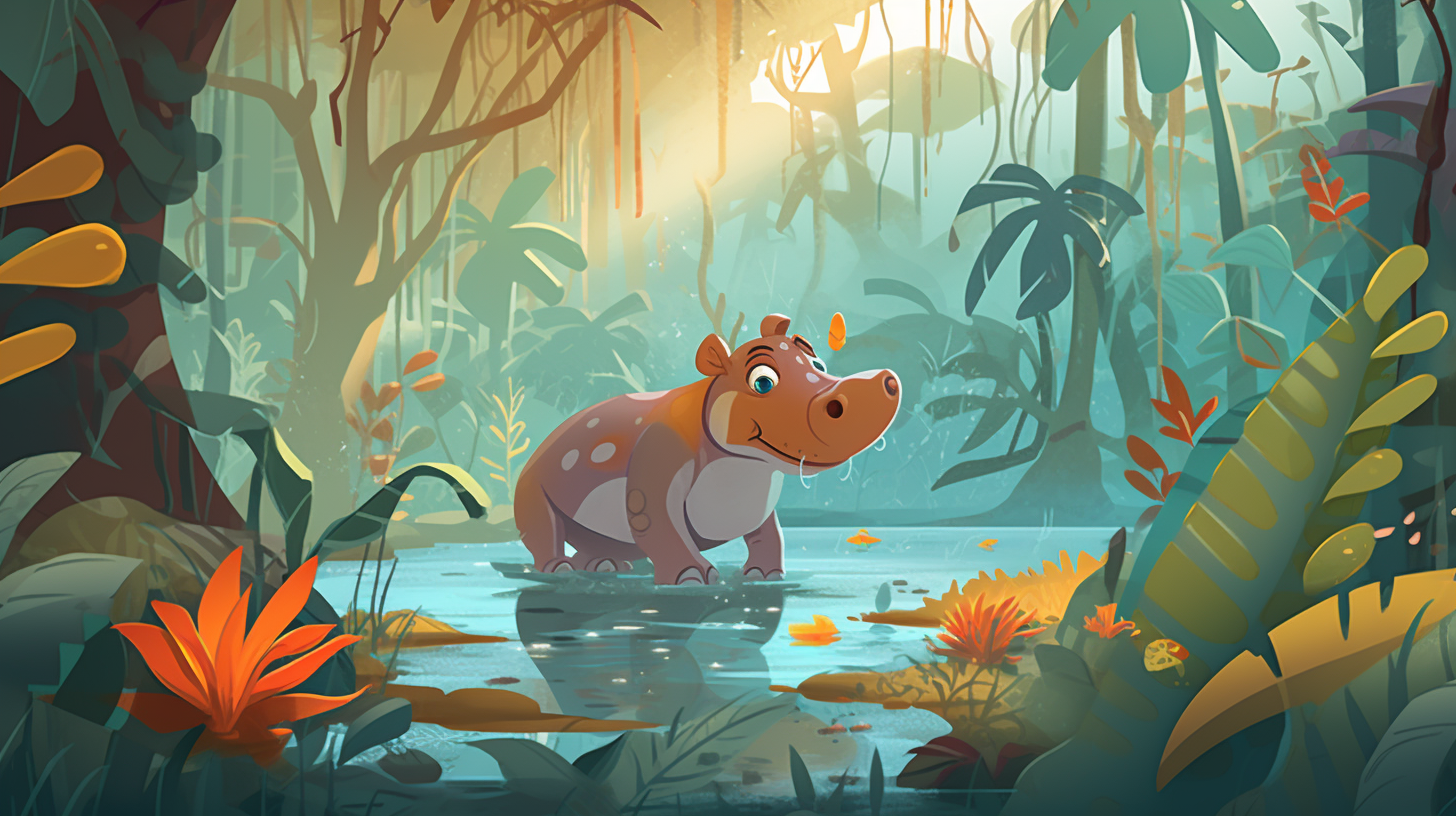 Hippos playing in jungle game