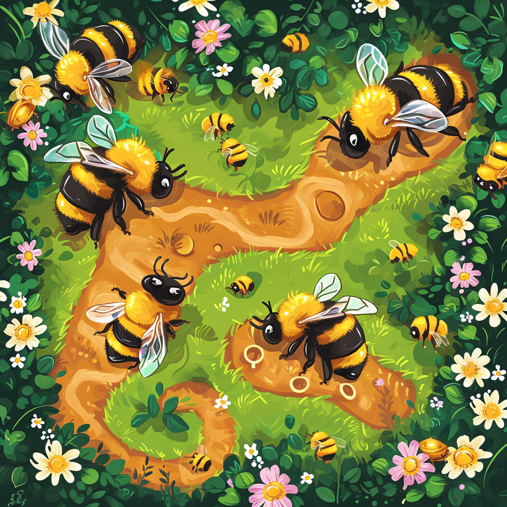 Honeybees Gameboard Cartoon Style Illustration