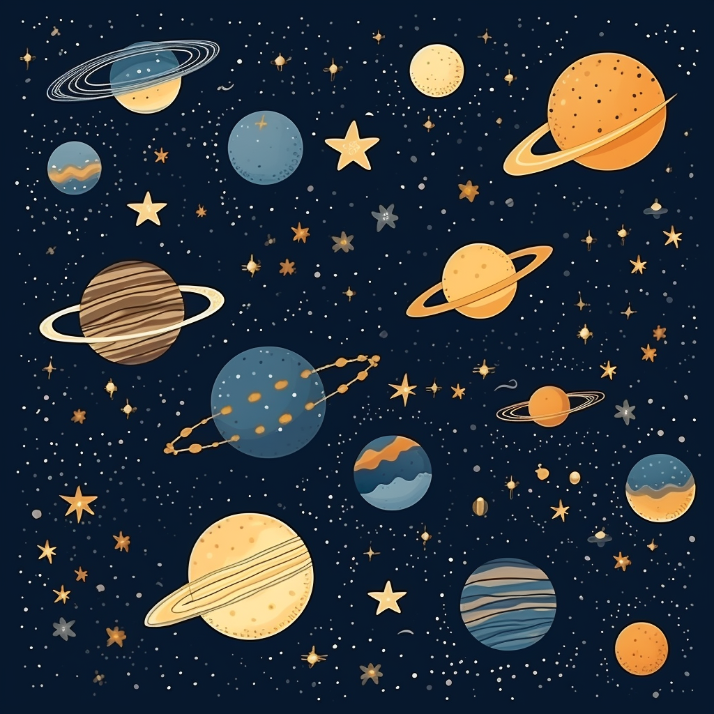 Children's night sky with planets and moon