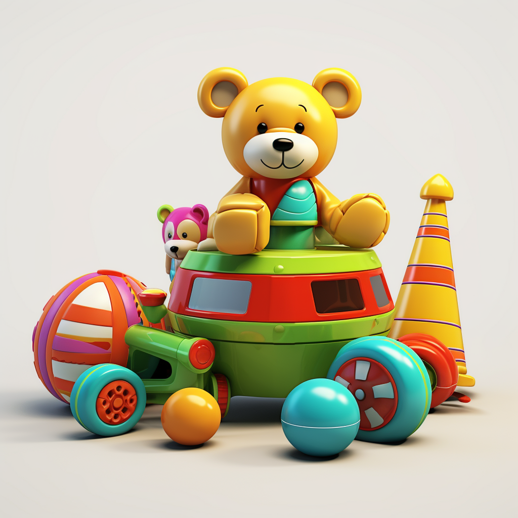 Colorful children's toys on white background