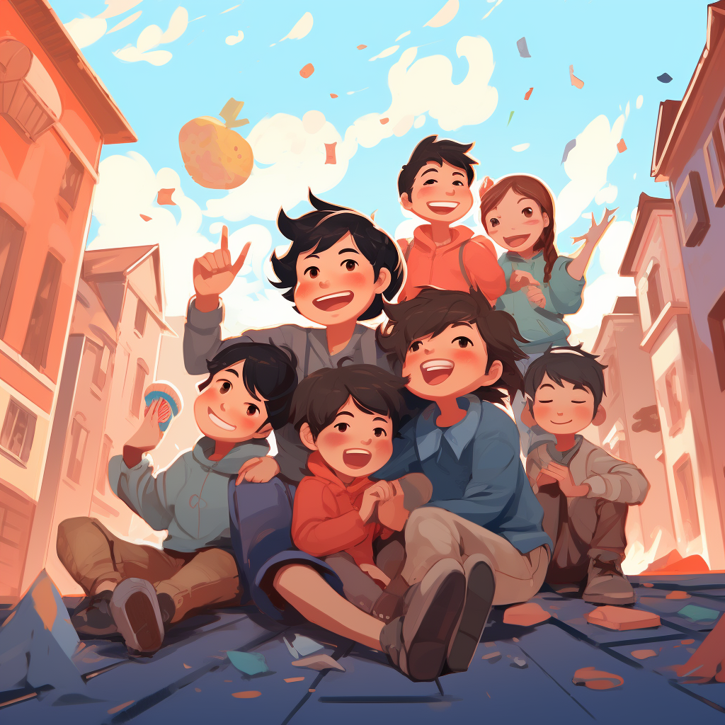 Group of happy children playing together