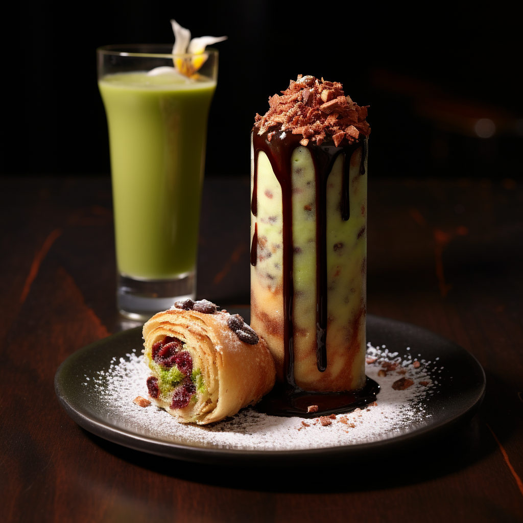 Irresistible chimney cake with chocolate and pistachio toppings